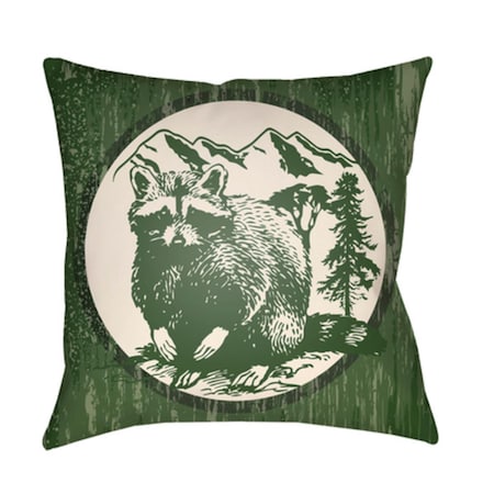 Lodge Cabin Raccoon Ridge Poly Filled Pillow - Dark Green & Beige - 18 X 18 In.